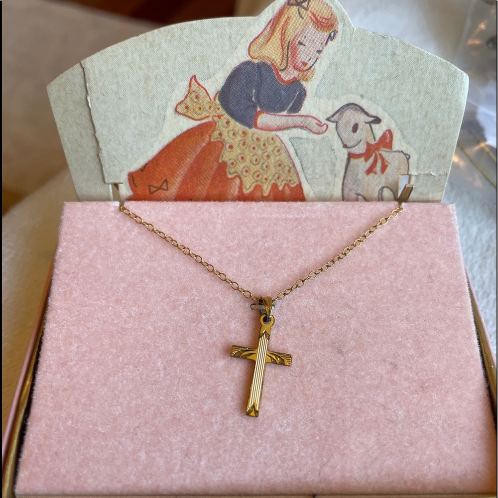 VTG NIB Judy Heart by Philips 15” gold filled cross necklace